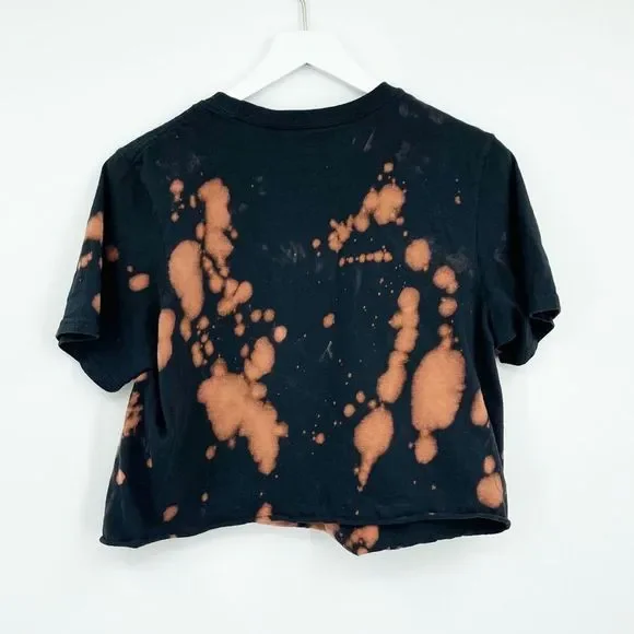 Adidas Cropped Cotton Tee Reverse Dyed Bleach Washed Distressed Crop Top SZ M - Picture 4 of 4